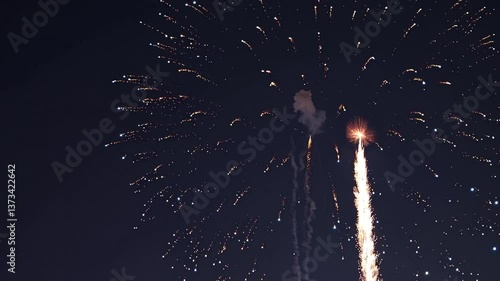Spectacular nighttime fireworks display illuminating the sky in vibrant bursts