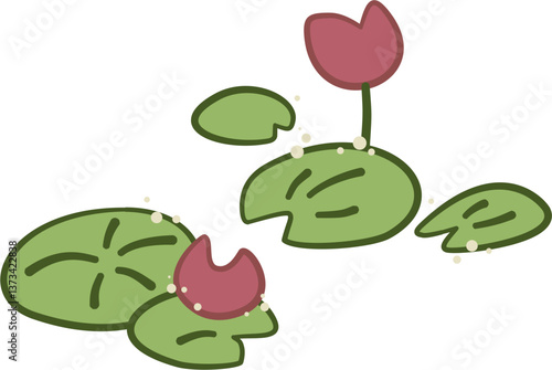 stylized lotus plant, leaf and flower, Nelumbo nucifera