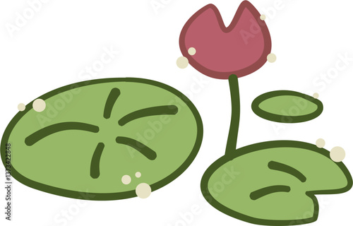 stylized lotus plant, leaf and flower, Nelumbo nucifera