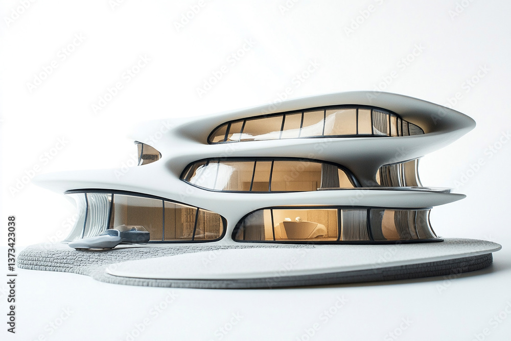 Futuristic modern house with curved design on white background Futuristic modern house with curved design on white background