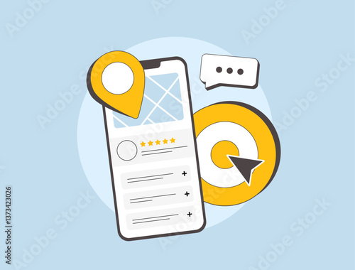 Local business marketing, delivery services and local search engine optimization. Support small businesses and improve visibility in search results. Local seo vector illustration and icons