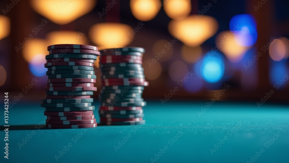 Stacks Of Poker Chips On Table Stacks Of Poker Chips On Table