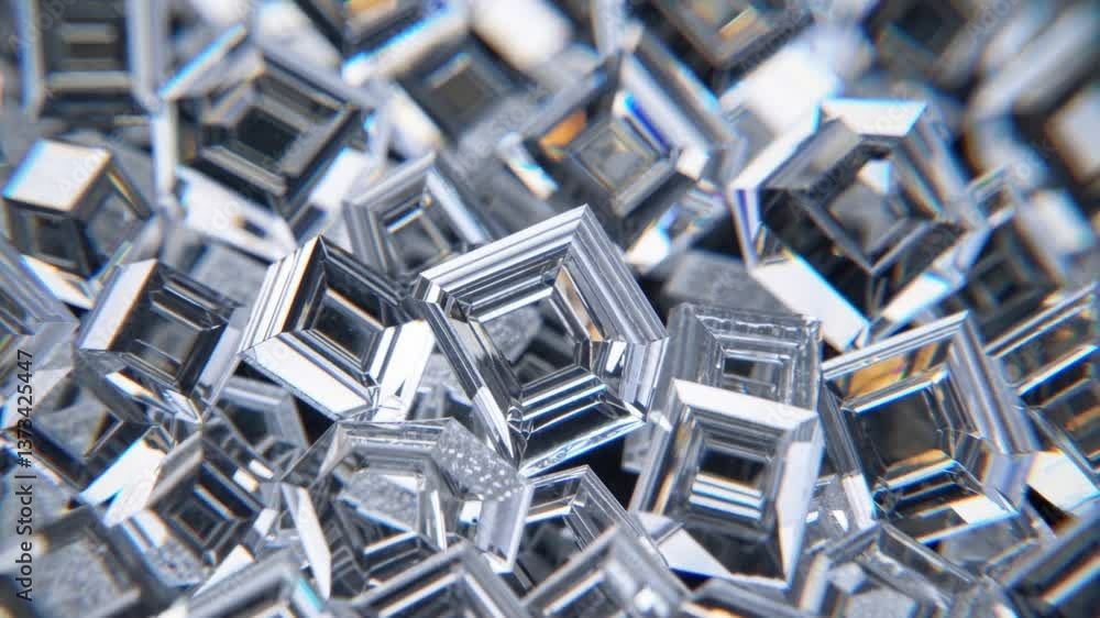 Dynamic crystal patterns shimmer and rotate in a kaleidoscopic dance