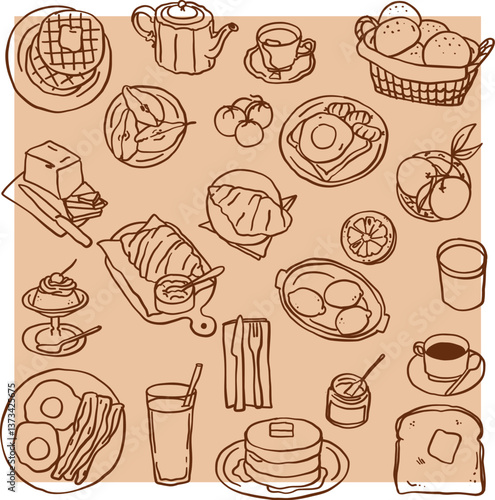 doodle style breakfast line art