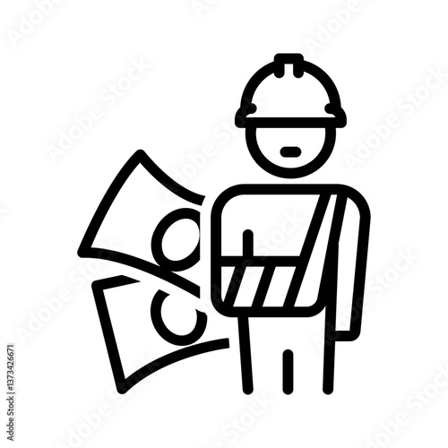 Vector black line icon for Worker compensation