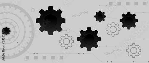 Abstract Cogwheel Network Modern Gray Technology Interface with Interconnected Gears