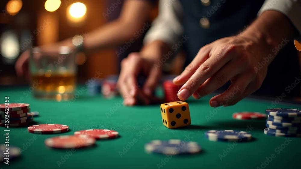 Dice Game Chips and Glass Drink Dice Game Chips and Glass Drink