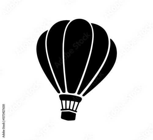 Burning hot air balloon with a classic striped design and a basket below, symbolizing the Konaev International Balloon Festival or the Cappadocia Hot Air Balloon Festival. International Balloon Festiv