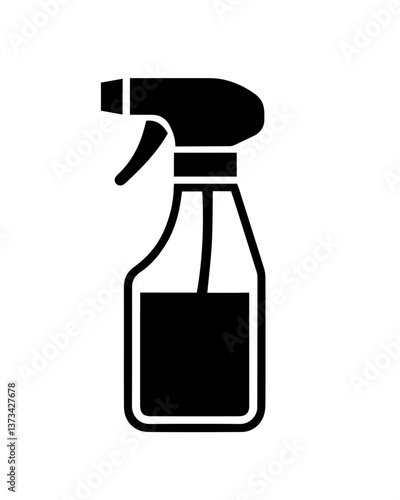 Spray bottle with a long neck and a handle at the top, for dispensing liquids or powders, the functionality of sprayers in various applications. Atomization, Liquid Dispersio