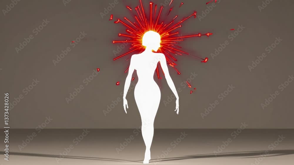 Silhouette with explosive red splash: dynamic art transformation sequence in motion