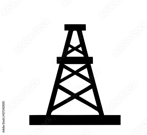 black silhouette of an oil rig with intersecting triangular support beams, standing on a rectangular platform, petroleum industry, oil drilling, resource extraction. Energy, Industrial Extraction

