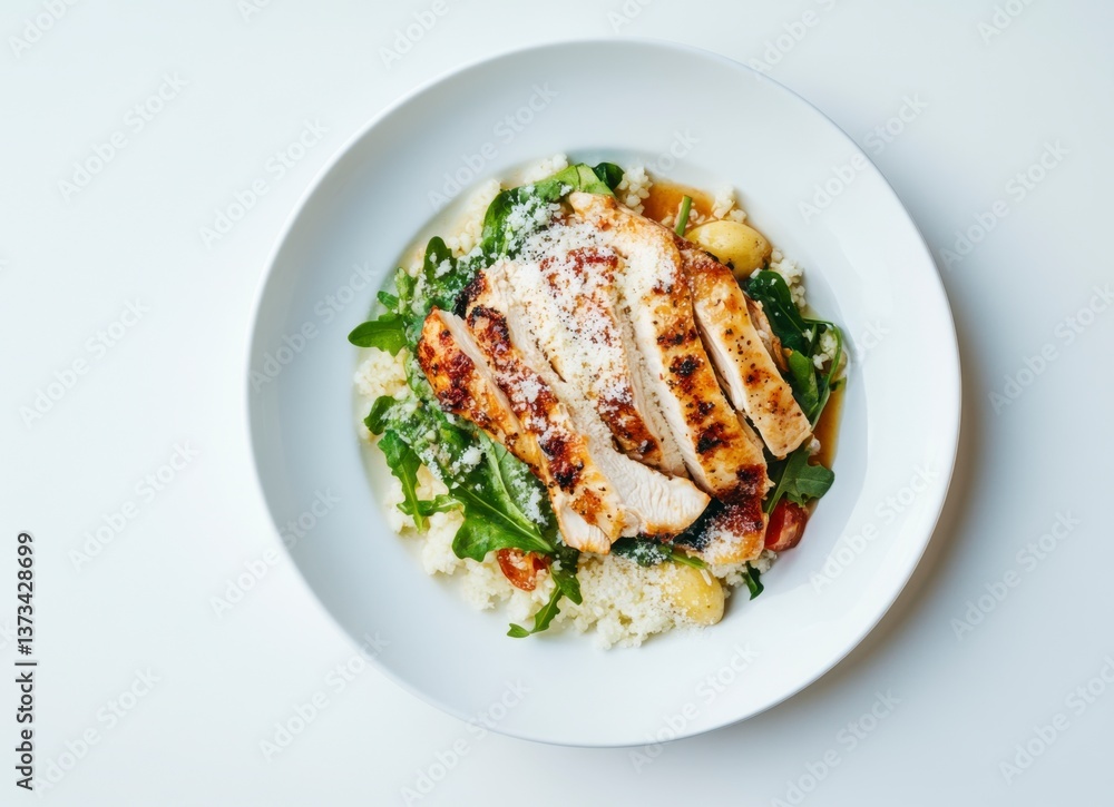 Grilled Chicken Breast Served on Bed of Greens and Grain Dish Grilled Chicken Breast Served on Bed of Greens and Grain Dish