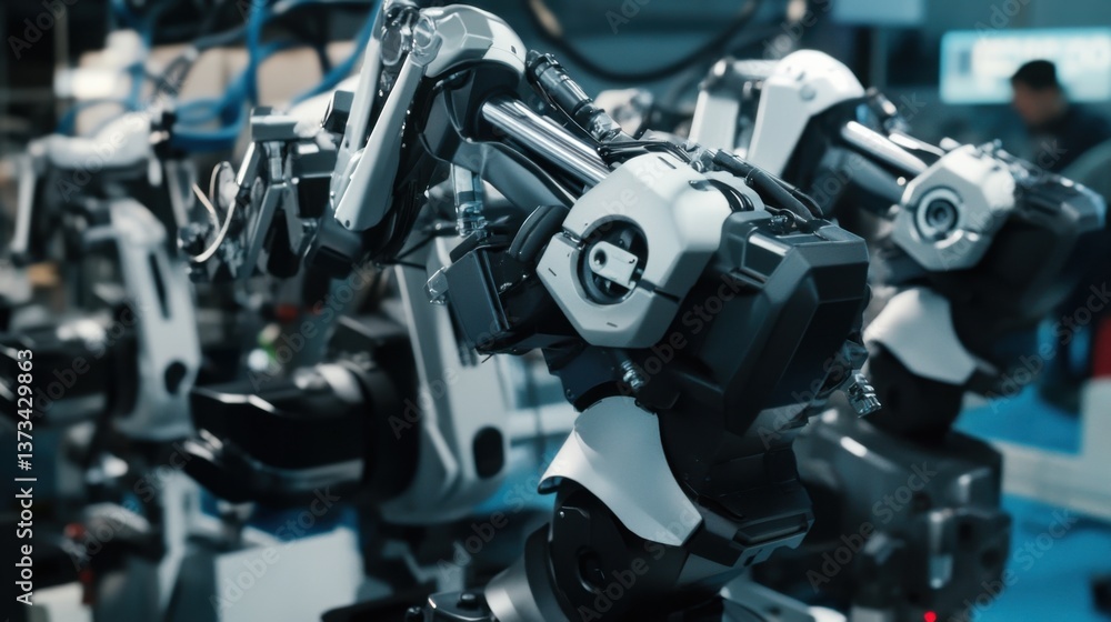A robotic engineer testing robotic arms for assembly line optimization, high-tech factory with robotic arms assembling products in a streamlined production line, Industrial style A robotic engineer testing robotic arms for assembly line optimization, high-tech factory with robotic arms assembling products in a streamlined production line, Industrial style