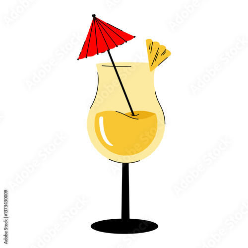 Summer tropical cocktail. Alcoholic or nonalcoholic drink in glass. Vector illustration on white background for pub, bar, cafe, restaurant