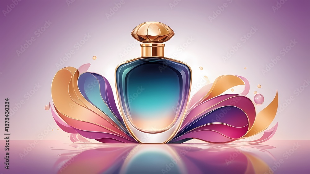 Obraz premium Luxury perfume packaging with abstract flowing shapes, 3D vector gradients, and a sophisticated color scheme