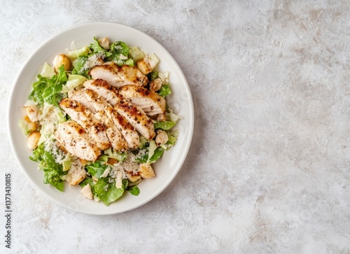 Chicken Caesar Salad with Parmesan Cheese on Plate Ready to Eat