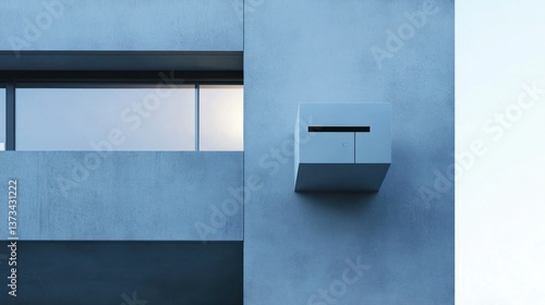 Wallpaper Mural Modern minimalist building exterior detail, featuring a light-colored square mailbox mounted on a concrete wall, near a window and balcony. Torontodigital.ca