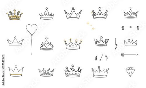 Crown illustrations featuring various designs, including classic, modern, and decorative styles. These crowns are perfect for celebrations, parties, or creative projects, adding touch of elegance