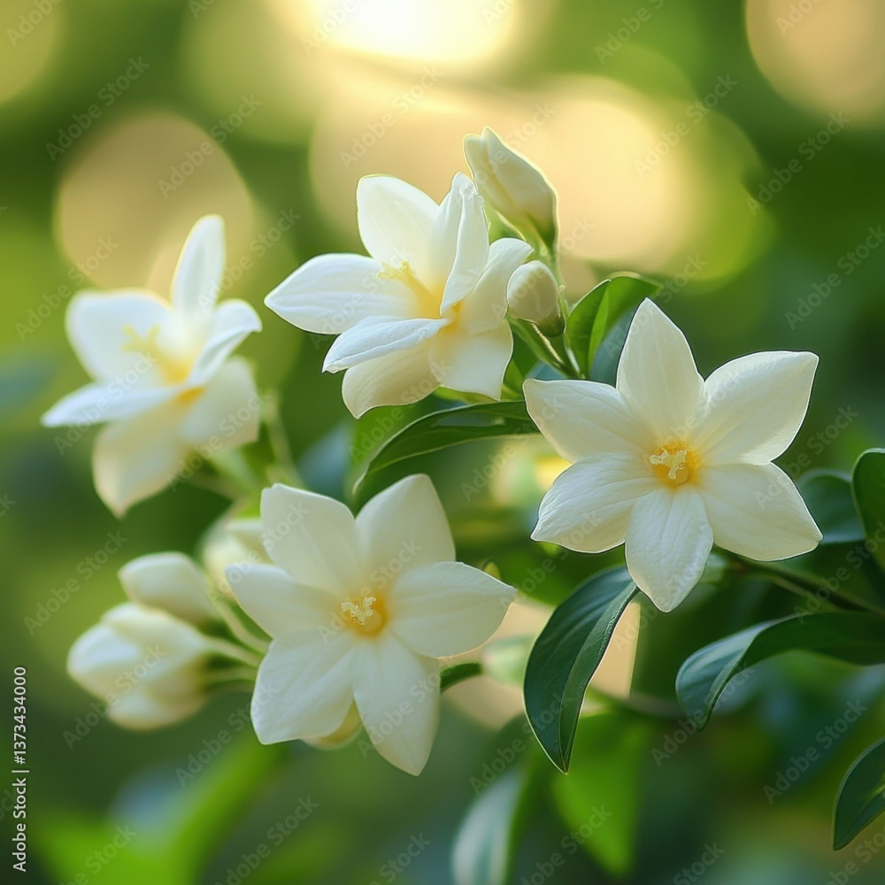 Obraz premium Delicate white jasmine blossoms garden nature photography lush environment close-up beauty of flora