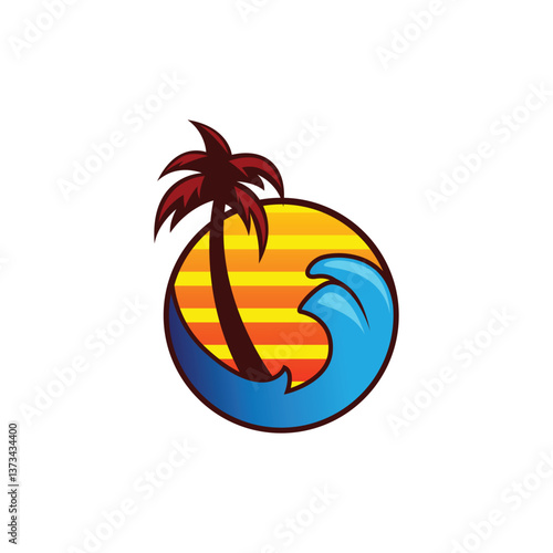 Sunset Palm Wave Logo