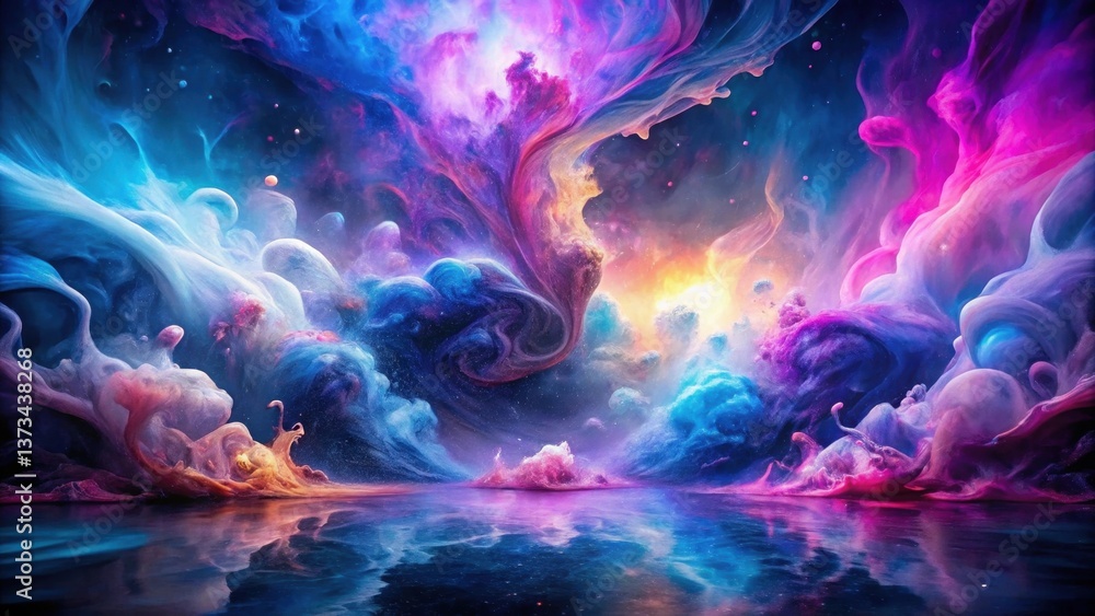 Obraz premium Ethereal Dreamscape A Kaleidoscope of Vibrant Hues and Celestial Forms Reflected in a Serene Waterscape