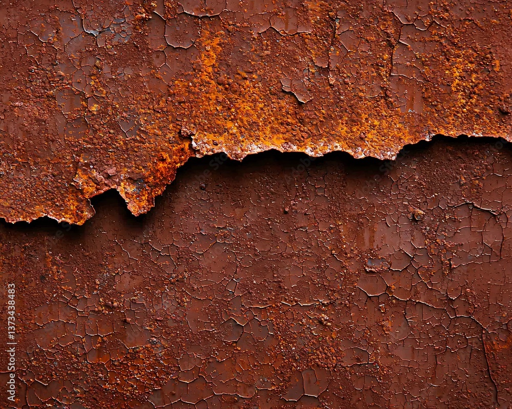 Obraz premium Heavy rust and corrosion texture with deep pitting and rich orange hues, ultra-detailed macro close-up, grunge industrial aesthetic, cinematic lighting