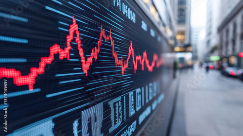 stock market display shows strong performance with fluctuating graphs and vibrant colors