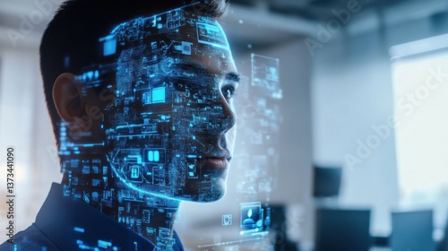 AI engineer developing emotion aware chatbots for customer support, office with AI interfaces and chatbot algorithms, AI style