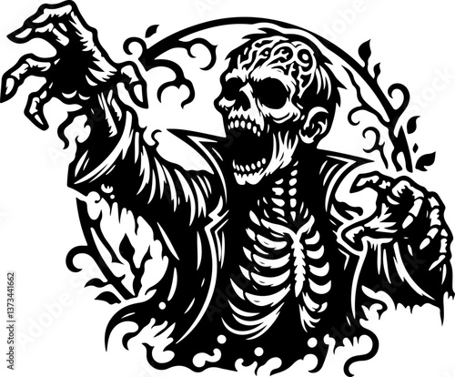sketch vector illustration silhouette design icon logo symbol monochrome black white devil ghost zombie killer with scary aura  