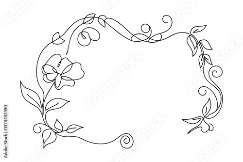 Elegant Floral Frame, Vine Border, Swirls, Leaves, Flower Design