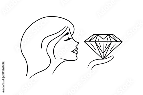 Woman admiring a precious sparkling brilliant diamond gem