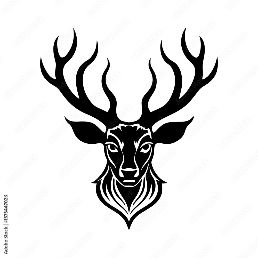 Naklejka premium Deer Head Tribal Tattoo Design – Intricate Stag Illustration