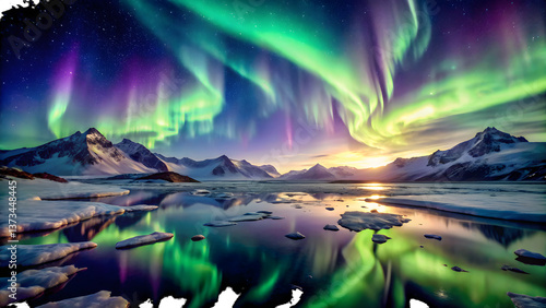 Multicolored Northern Lights Painting Arctic Sky. Greatest Nature Landscapes 