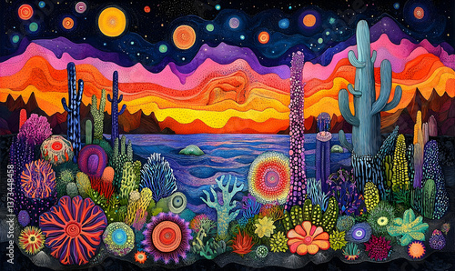 Wallpaper Mural Colorful desert sunset illustration Torontodigital.ca
