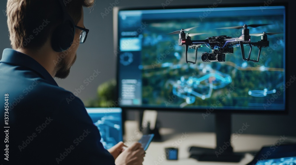 AI scientist designing image recognition systems for autonomous drones, office with AI software and aerial imagery, Drone AI style AI scientist designing image recognition systems for autonomous drones, office with AI software and aerial imagery, Drone AI style