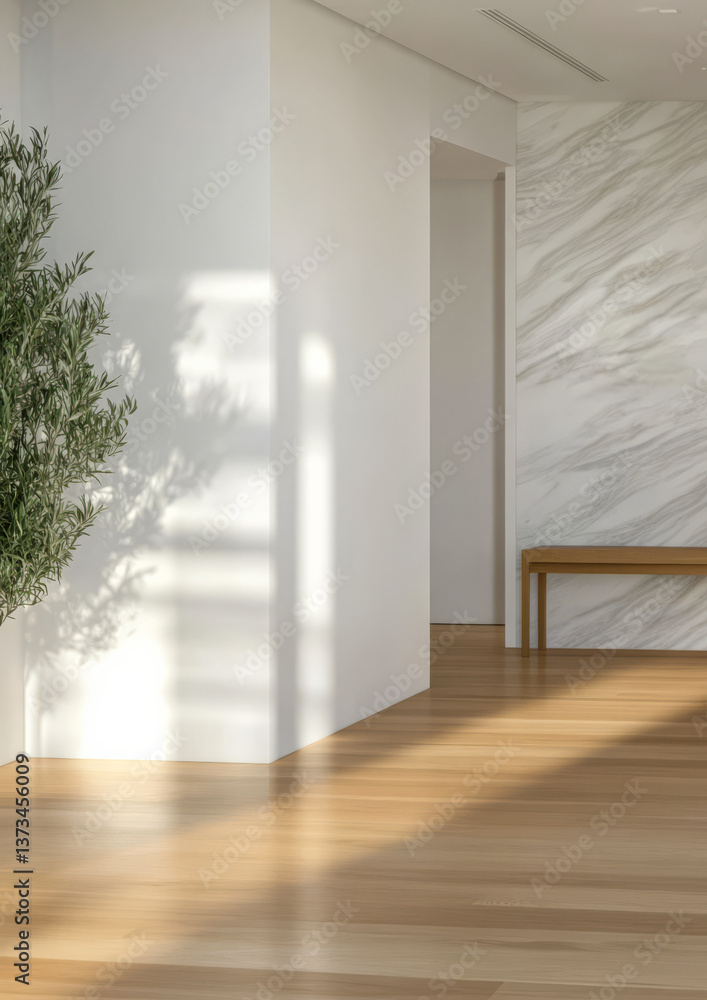 Fototapeta premium Modern interior design featuring natural light and minimalist decor in a serene space