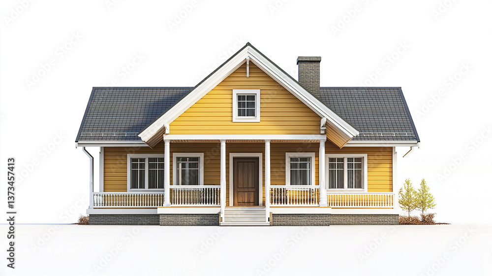 Charming yellow house with gable roof and front porch Charming yellow house with gable roof and front porch