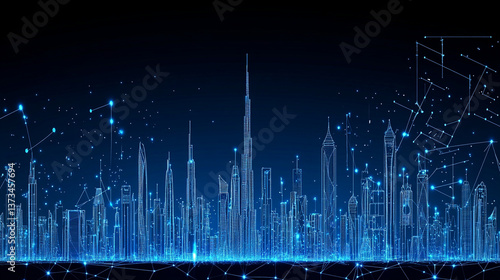 Futuristic cityscape visualization dubai digital art urban environment aerial view innovation concept