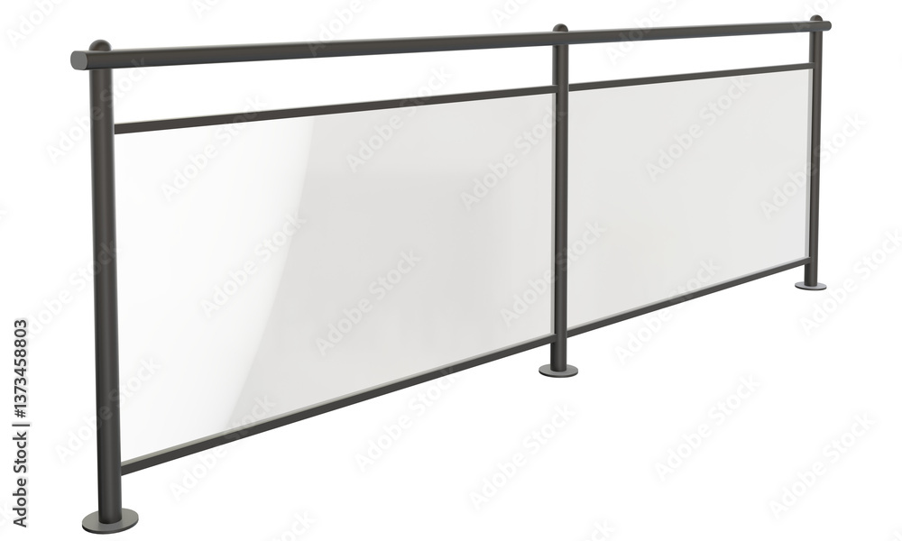 Obraz premium 3D Metal Railing with Clear Panels: Balanced material design, transparent glass, perfect for architectural and modern projects.
