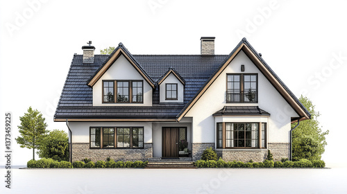 Wallpaper Mural Charming residential house with gabled roof and lush greenery Torontodigital.ca