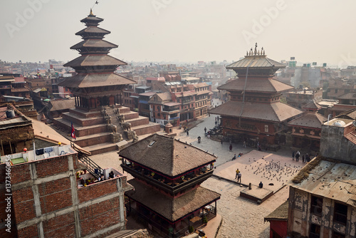Panorama of Taumadhi Square in Bhaktapur city, Nepal