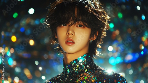 A close-up of a K-pop idol performing on stage