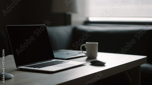 Wallpaper Mural A close-up of a laptop on a desk with a blank screen Torontodigital.ca