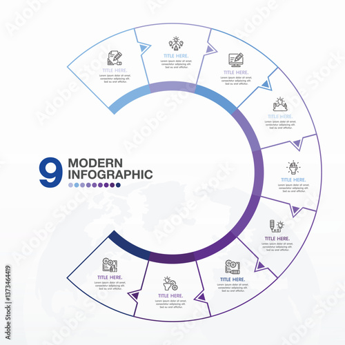Blue color, 9 infographic.