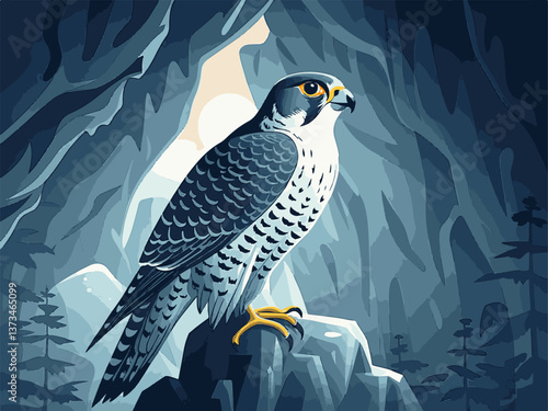 Various animals in EPS and vector formats. Majestic Falcon Perched on Rock in Mountain Cave Setting