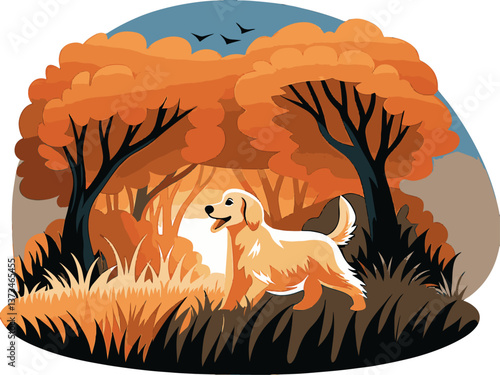 Various animals in EPS and vector formats.  Joyful golden retriever puppy with a wagging tail. 