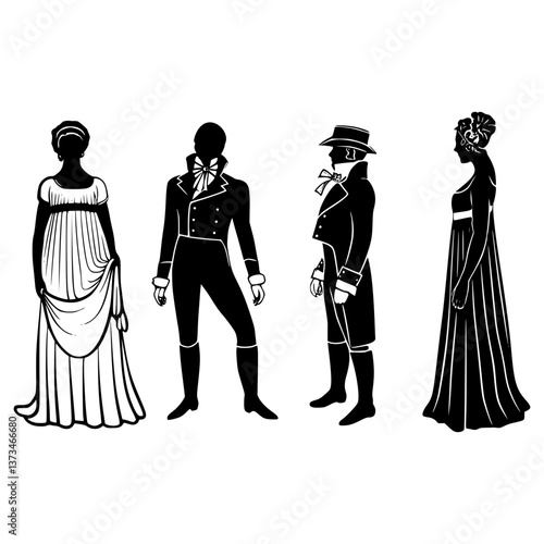Elegant Silhouette Figures - Regency Era Fashion