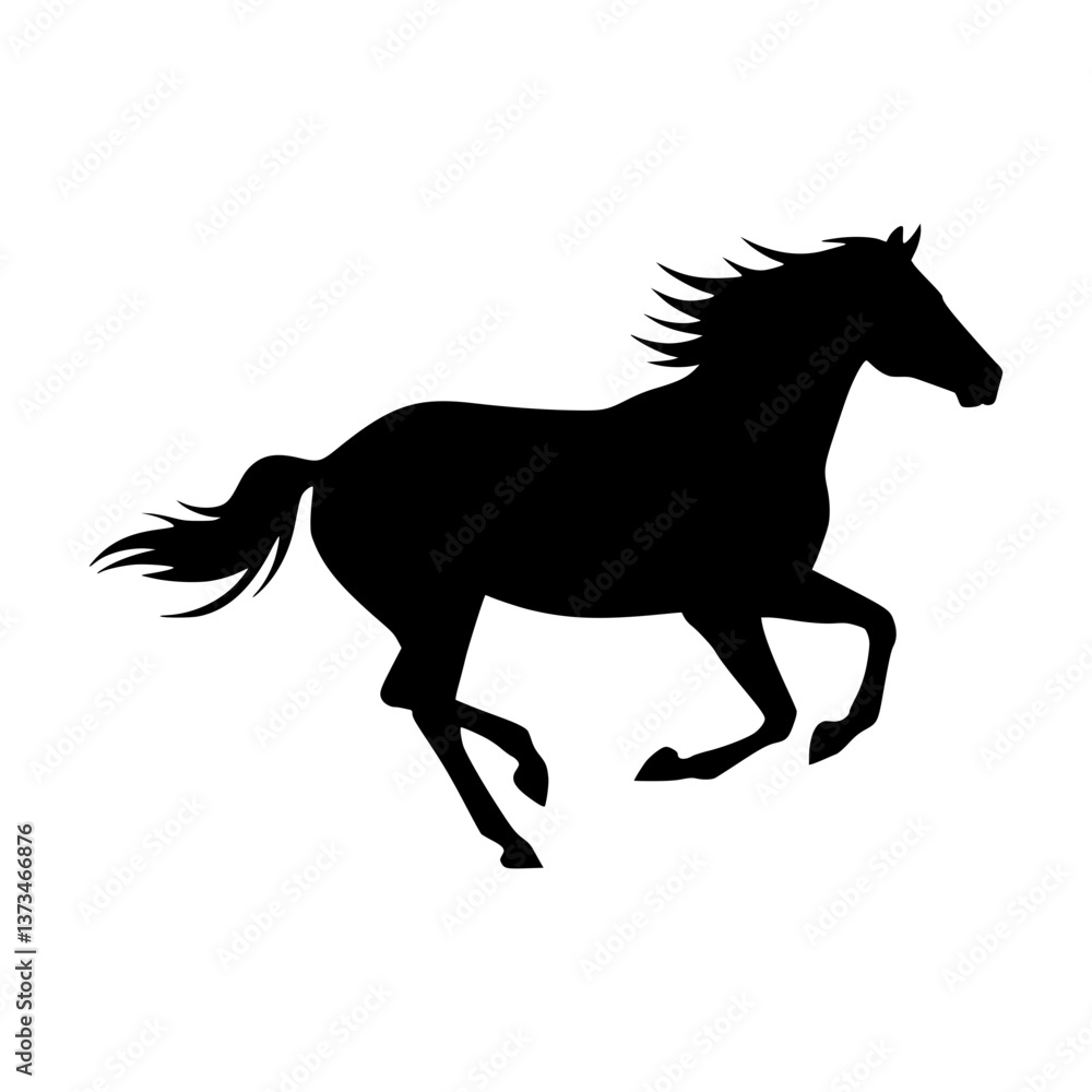 Obraz premium Silhouette Horse Running - Black Vector Graphic