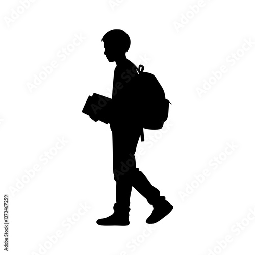 Schoolboy Silhouette Walking - Vector Illustration