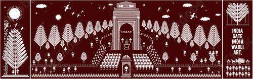  india gate, india map, delhi, tribal kalcher, warli art map design, drawing , kachindo art, graphic design vector illustration